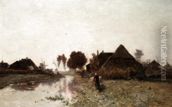 A Dutch River Village Oil Painting - Paul Joseph Constantin Gabriel
