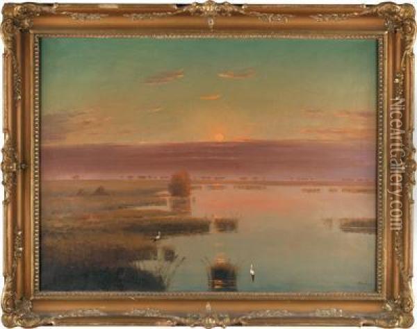 Sonnenuntergang Am Palaton Oil Painting - Joszef Kerekes