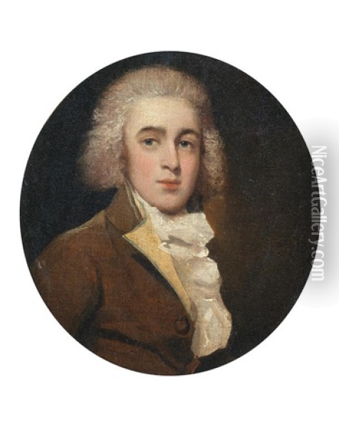 Portrait Of A Young Man, Bust-length, In A Brown Coat Oil Painting - John Downman
