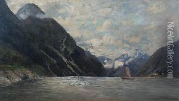 Widok Fiordu Oil Painting - Adolf Gustav Schweitzer