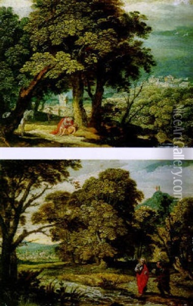 Landschaft Mit Biblischer Staffage Oil Painting - Adam Elsheimer