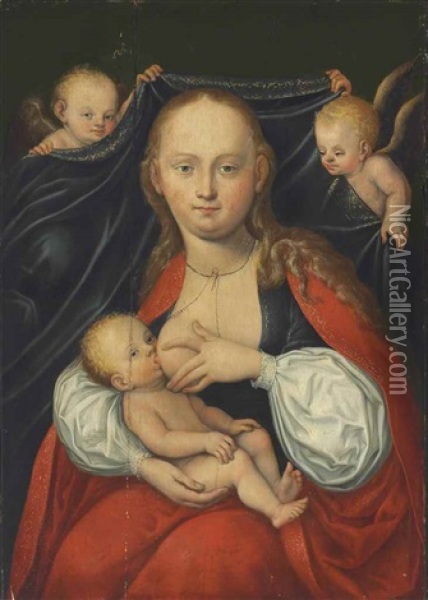 The Virgin And Child With Two Angels Oil Painting - Lucas Cranach the Elder