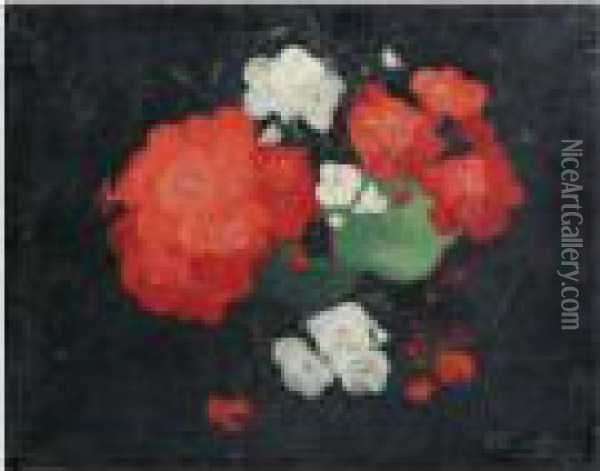 Red And White Nasturtiums Oil Painting - James Stuart Park
