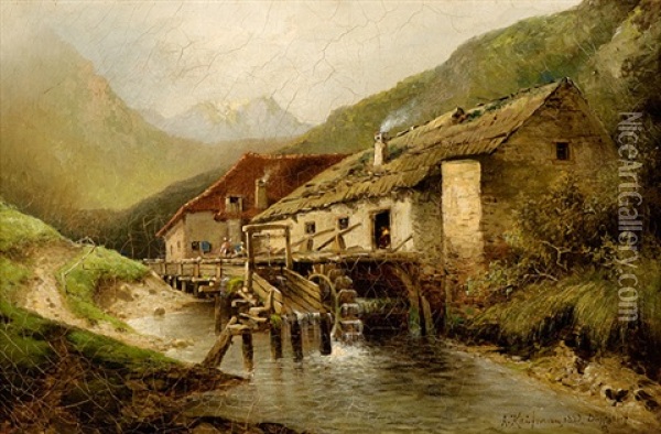 An Der Wassermuhle Oil Painting - Adolf Kaufmann
