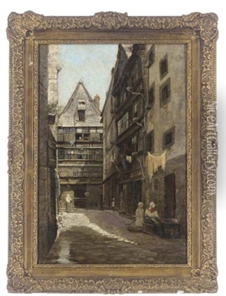 Figures In A Continental Street Oil Painting - Edmund Aubrey Hunt