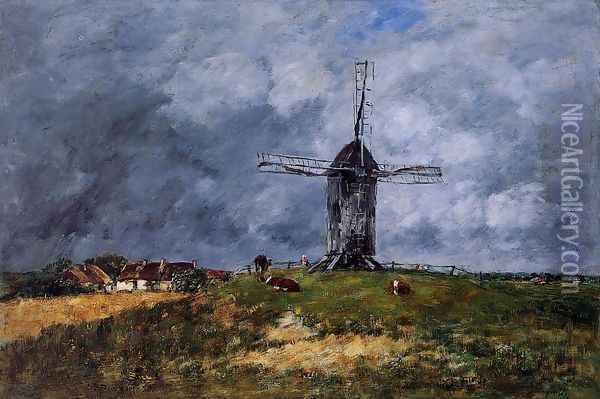Cayeux, Windmill in the Countryside, Morning Oil Painting - Eugene Boudin