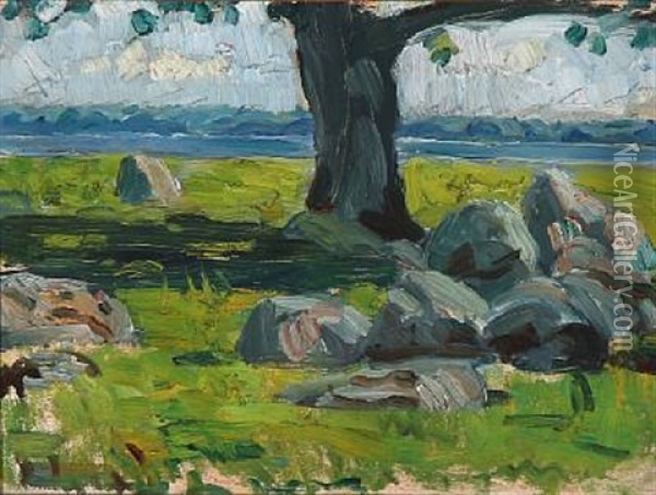 Tree Trunk At Skejten By Fuglsang, Denmark Oil Painting - Oluf Hartmann