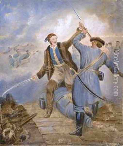 Major CC Teesdale winning the VC at Kars Oil Painting - Chevalier Louis-William Desanges