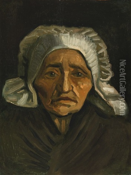 Tete De Paysanne A La Coiffe Blanche Oil Painting - Vincent Van Gogh
