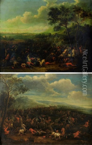 Chocs De Cavalerie (pair) Oil Painting - Karel Breydel