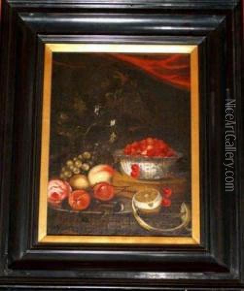 Stilllife With Fruits A Roemer And A Chinese Porcelain Bowl Oil Painting - Marten Nellius