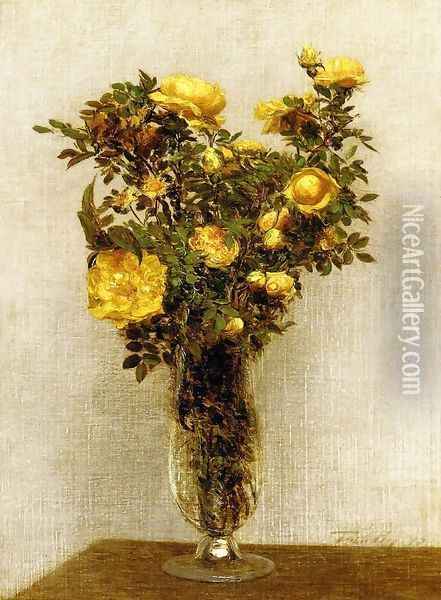 Roses Lying on Gold Velvet Oil Painting - Ignace Henri Jean Fantin-Latour