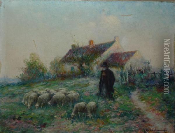 Berger Et Ses Moutons Oil Painting - Michel Korochansky