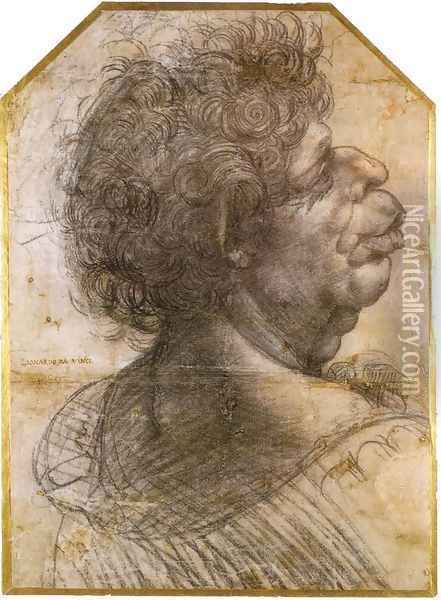 Grotesque head Oil Painting - Leonardo Da Vinci