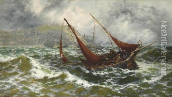 Storm Driven, Off Scarborough Oil Painting - Thomas Rose Miles