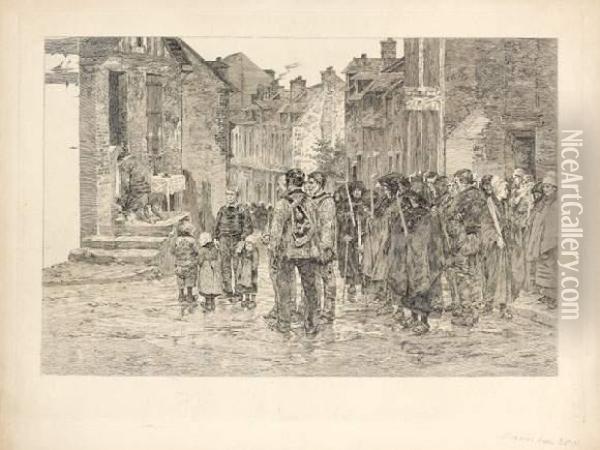 [procession Funebre En Normandie]. Vers 1880. Oil Painting - Ulysse Butin