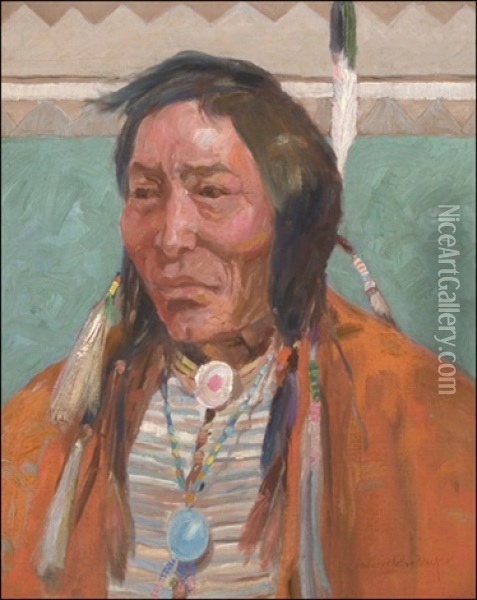 Comanche Brave Oil Painting - Laverne Nelson Black