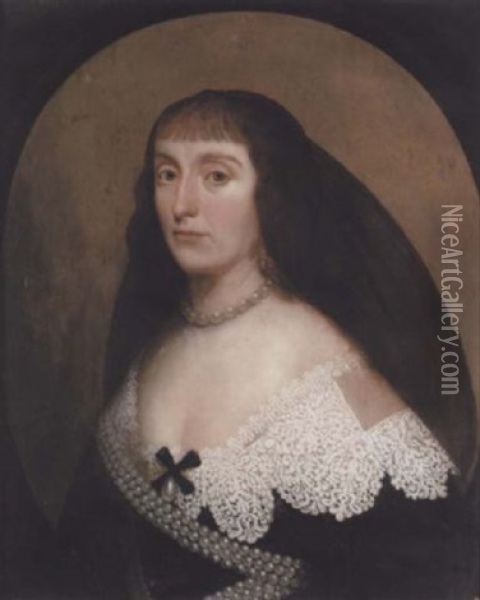 Portrait Of Elizabeth Stuart, Queen Of Bohemia, In A Black Dress With A White Lace Collar And Pearls, And A Black Headdress Oil Painting - Gerrit Van Honthorst