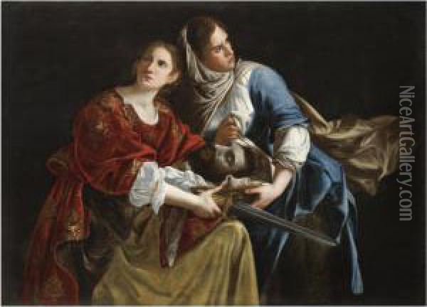 Judith And Her Maidservant With The Head Of Holofernes Oil Painting - Orazio Gentileschi