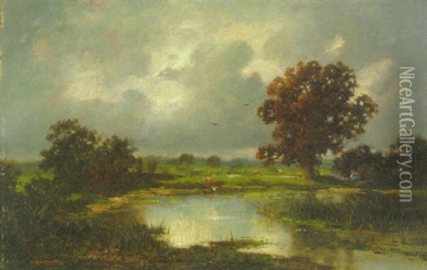 Sommerlandschaft Bei Gewitterstimmung Oil Painting - Adolf Kaufmann
