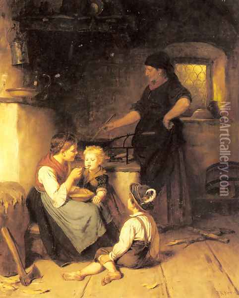 Feeding the Baby Oil Painting - Rudolf Epp