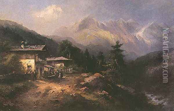 Alpine Landscape Oil Painting - Johann Sperl