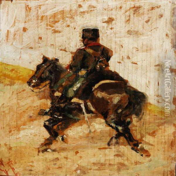 A Horseman In Uniform Oil Painting - Giovanni Fattori