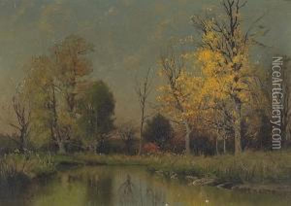 Autumn Trees By A Pond Oil Painting - Charles Harry Eaton