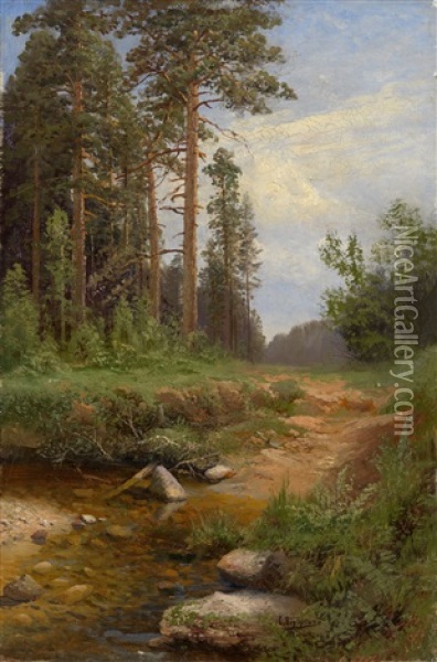 Forest Landscape With A Brook Oil Painting - Simeon Fedorovich Fedorov
