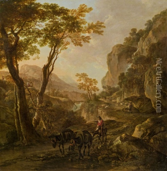Landschaft Mit Reiter Und Zwei Maultieren, Rocca Aquatico Bei Ancona Oil Painting - Jan Dirksz. Both