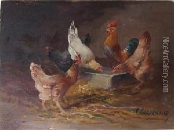 Scene De Basse-cour. Oil Painting - Edmond Van Coppenolle