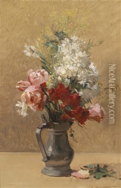 Blumenstraus In Einem Zinnkrug Oil Painting - Emile Charles Dameron