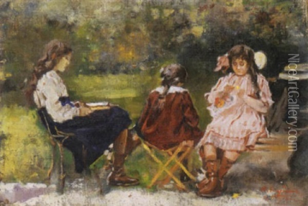 Fanciulle Al Parc Morceau Oil Painting - Raffaele Ragione