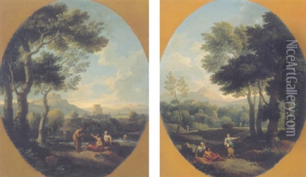 Classical Landscape With Figures Oil Painting - Jan Frans van Bloemen