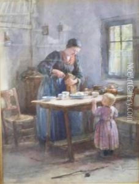 Mother And Daughter In The Kitchen Oil Painting - Hendrik Valkenburg