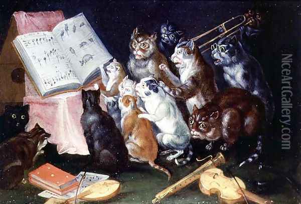 A Musical Gathering of Cats Oil Painting - Ferdinand van Kessel