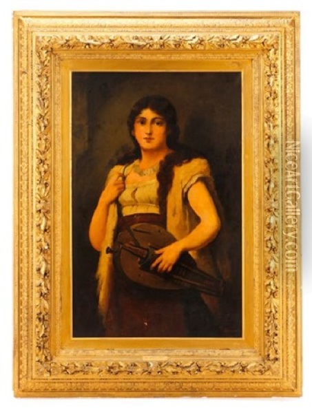 Portrait Of A Girl Oil Painting - Anton Brentano
