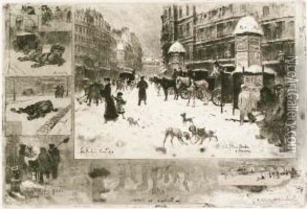L````hiver A Paris Ou La Neige A Paris, A La Place Breda Oil Painting - Felix-Hilaire Buhot