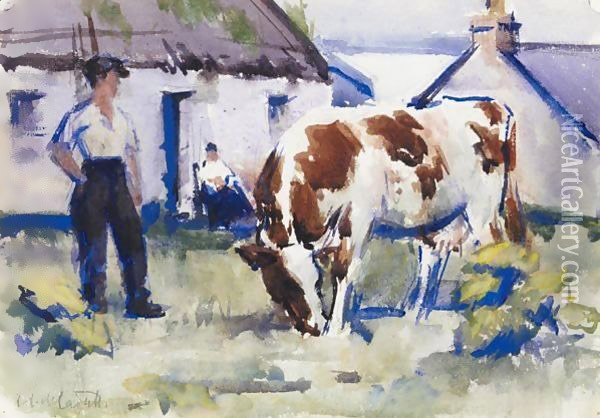 The Brown And White Cow, Iona Oil Painting - Francis Campbell Boileau Cadell