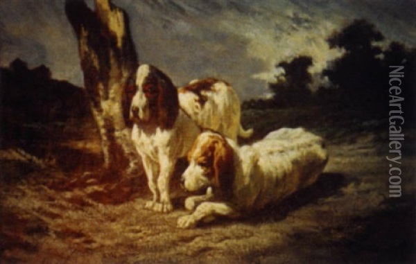 Beagles Au Repos Oil Painting - Evariste Vital Luminais