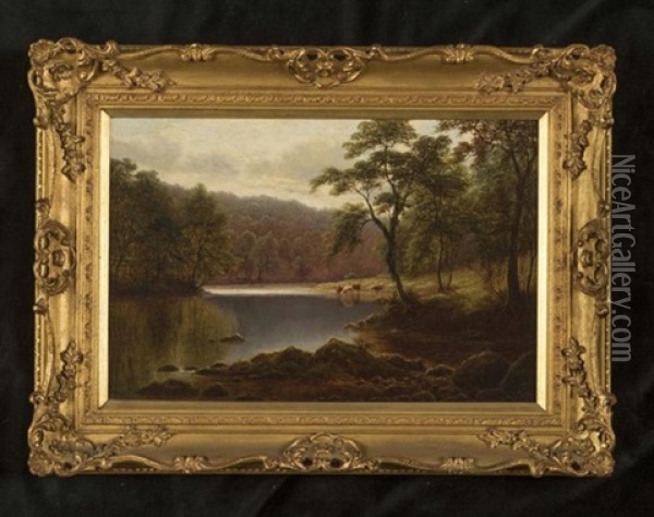 On The Nidd, Bilton Wood Nr. Knaresborough Oil Painting - William Mellor