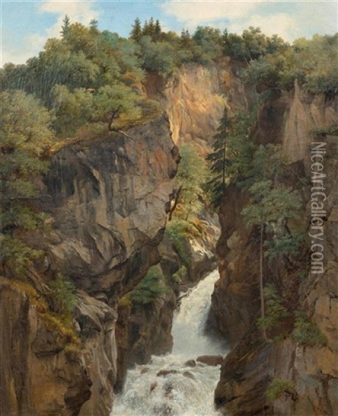 Torrent Dans Une Gorge, Arbres / Reichenbach Falls Oil Painting - Alexandre Calame