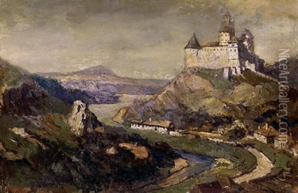 Landscape With A Castle Oil Painting - Gyula Hary
