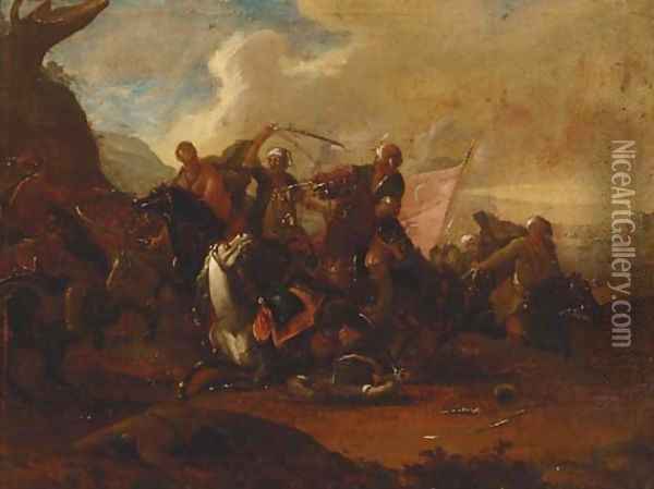 Cavalry skirmishes between Turks and Christians Oil Painting - Jacques Courtois