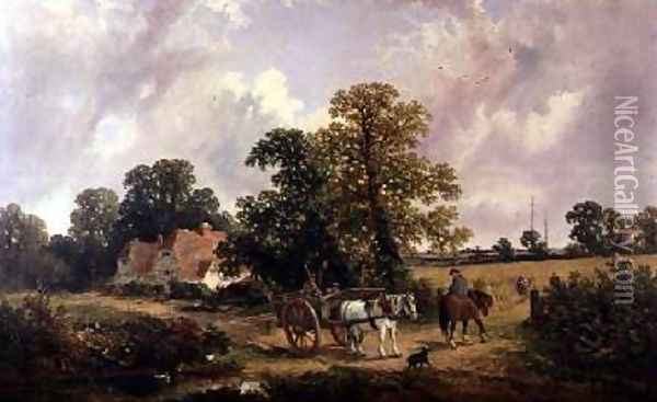 Essex landscape with Horse and Cart Oil Painting - James Edwin Meadows