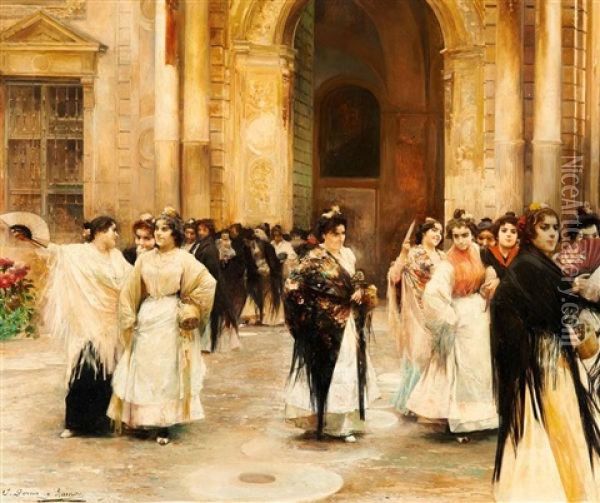 Vor Der Kathedrale Von Sevilla Oil Painting - Jose Garcia y Ramos