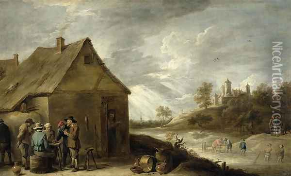 Inn by a River Oil Painting - David The Younger Teniers