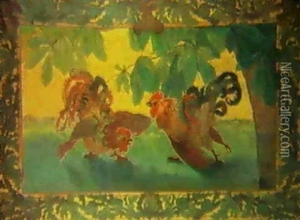Hahnenkampf Oil Painting - Alphonse Molucon