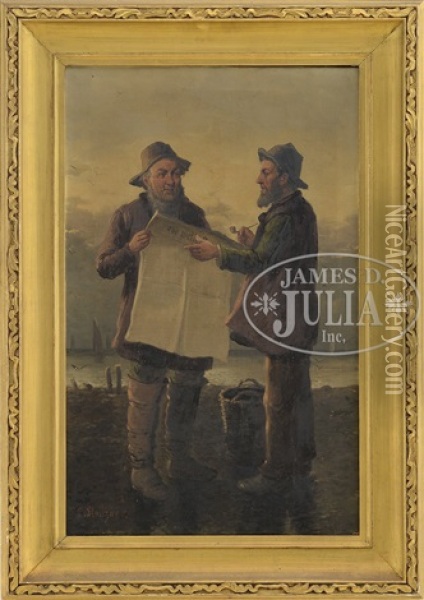 Two Fishermen Catching Up On The Daily News Oil Painting - Carl Siegfried Stoitzner