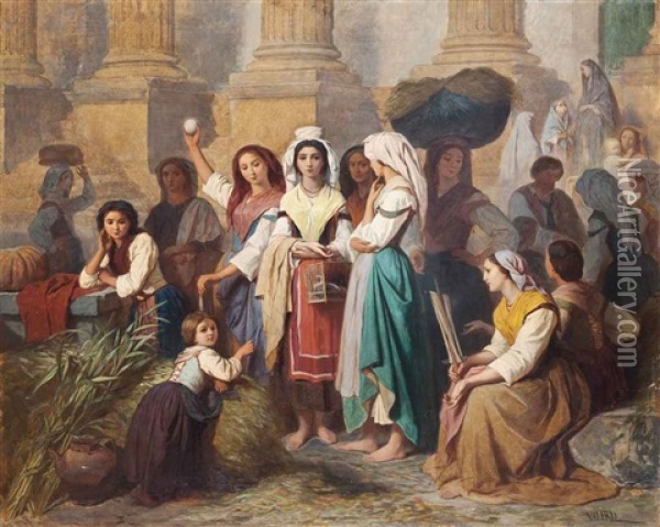The Herb Market, Italy Oil Painting - Theodore Valerio